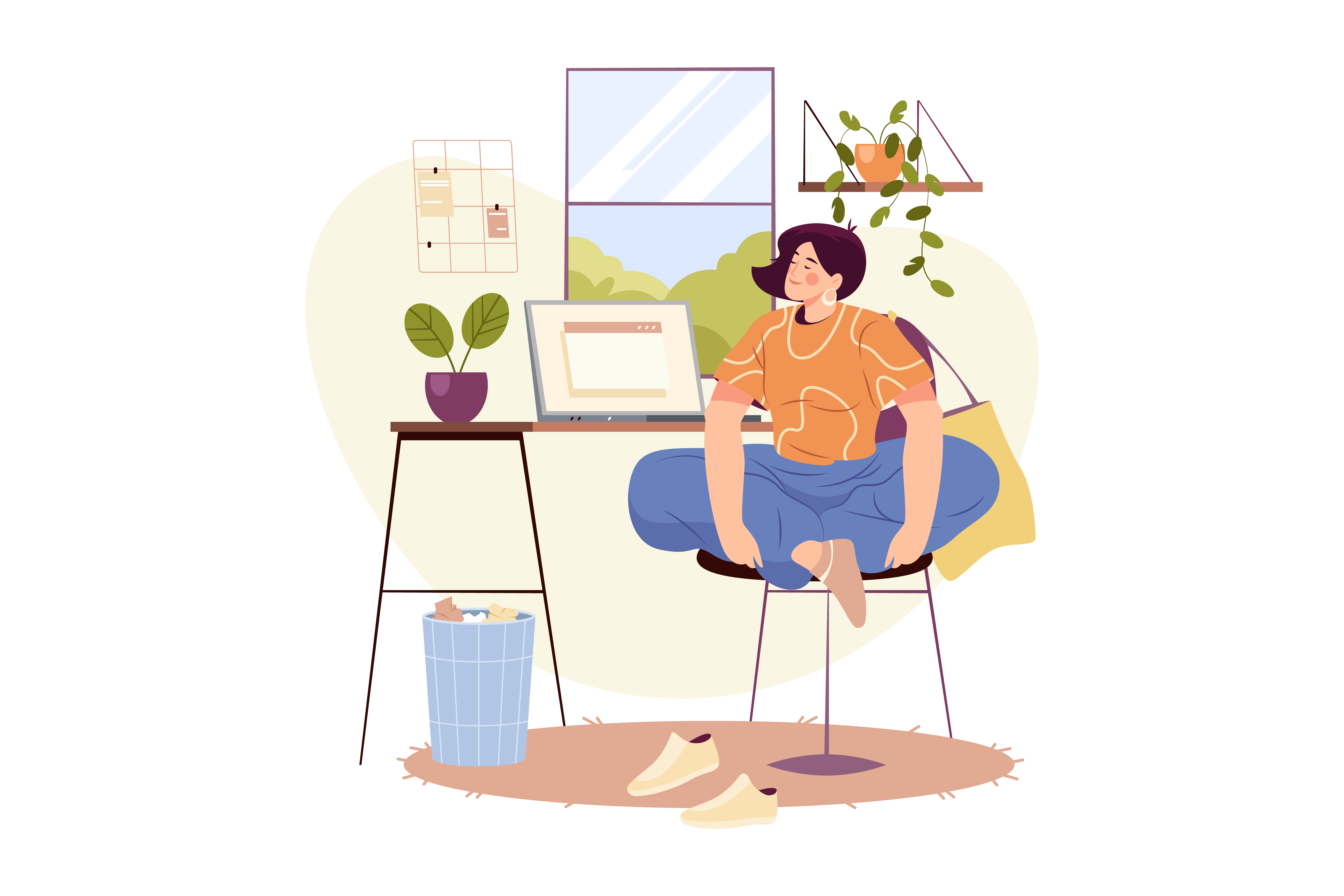 Immagina di una donna che fa stretching mentre è a lavoro in ufficio